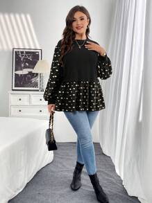 SHEIN Essnce Plus Size Long Sleeve Doll Top For Women Blouses Fall Women Dresses, Graphics Woman T Shirts Women Shirts, Plus Size T Shirt Elegant Women Dresses - Black - View 5