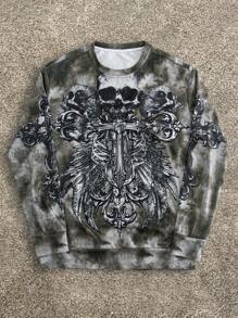 Manfinity LEGND Men's Autumn Cross & Skull Print Long Sleeve Tie-Dye Pullover Hooded Sweatshirt,Poison Ivy Costume - Multicolor - View 6