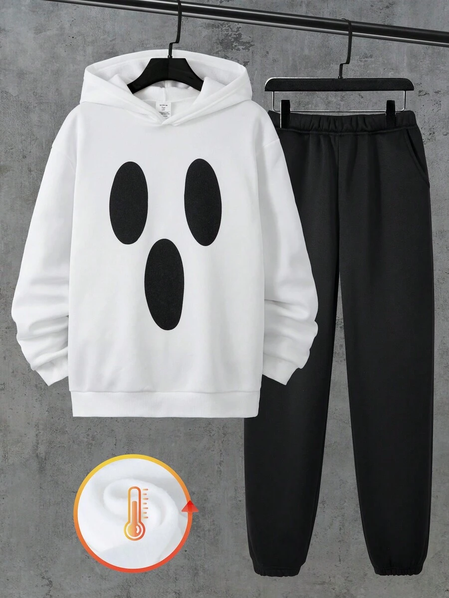 Bộ 2 quần áo hoodie và quần dài in họa tiết nhân vật thời trang cho bé trai, mùa thu - Đen và trắng - Xem 1