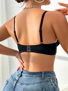 DesireSculpt 1 pieza Sujetador de lencería ajustable con aros con encaje romántico y sexy de contraste