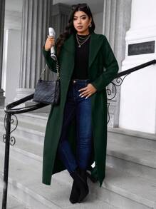 Calvaya Áo khoác dài tay thanh lịch hai hàng khuy màu trơn cỡ lớn, phù hợp cho mùa thu/đông - Màu xanh lá cây đậm - Xem 7