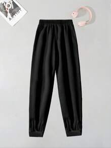 Flirla English Letter Printed Warm Chunky Sweatpants Graduation,Back To School Outfits,Graduation,Teacher Outfits For Women,Back To School Fall Cloth For Women - Black - View 2