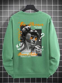 Manfinity Roghcode Sudadera con forro térmico con gráfico de lema y figura para hombre de talla grande - verde menta - Ver 2