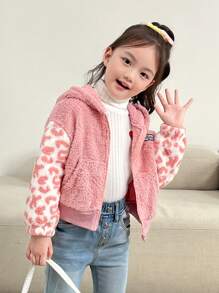 SHEIN Little Byeori 女童针织拼接装饰连帽开衫外套，秋冬季