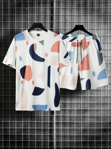 Manfinity Homme Męski, w pełni nadrukowany, krótki rękaw, T-shirt i spodenki, na wyjście, dla męża
