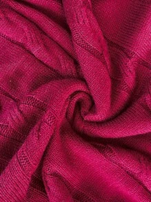 SHEIN LUNE 女士加大码圆领纯色休闲系带后背套头毛衣，秋冬针织套头衫 - 酒紅色 - 查看 4