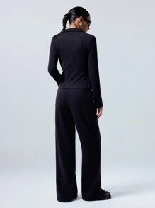 LYSMO Set de 2 piezas de pantalones de manga larga con botones y unicolor casual