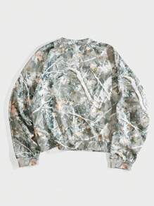 Forever 21 Men's Loose Casual All-Over Printed Cropped Pullover Sweatshirt With Numbers And Letters - Green - View 2