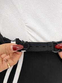 SHEIN Maternity Adjustable Waist Side Striped Flare Casual Pants - Black - View 7