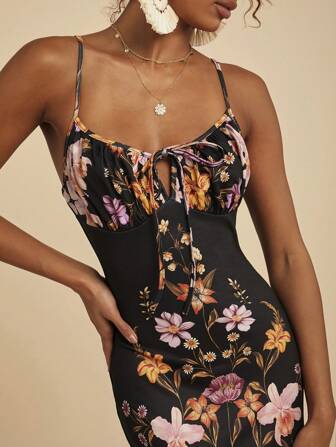 Travachic Women's Sleeveless Floral Print Pleated Front Tie Knit Vacation Dress