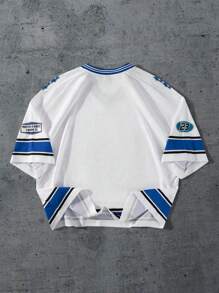 PAVTROS 男士条纹拼接数字印花短袖T恤，休闲日常穿着，图案T恤，图案T恤，图案男士T恤 - 彩色 - 查看 2