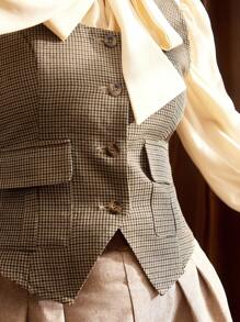 Vintamour Vintage Classic College Style Women's Vest, Four Seasons Fit, Pockets & Button Decor, Coffee Color Maillard Women Vest Thanksgiving Women New Years Winter Clothes For Women New Years Women - Coffee Brown - View 4