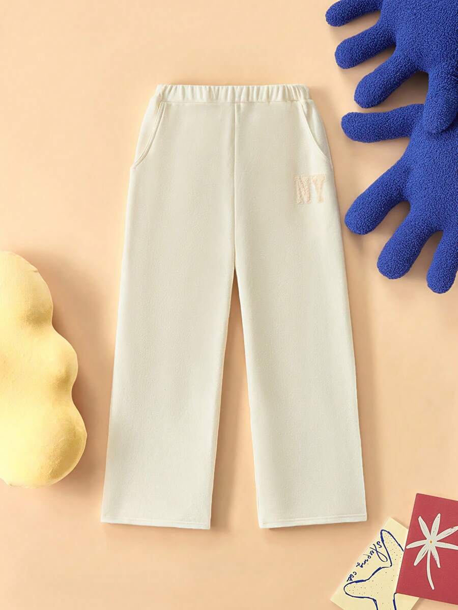 THE HAPPY LOOK Tween Girl Autumn/Winter Letter Embossed Elastic Waist Pockets Straight Loose Casual Sweatpants