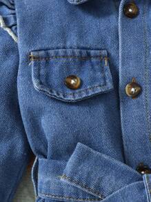 Baby Girls Casual Blue Cap Sleeve Heart Decor Washed Denim Jumpsuit Pants, New Arrival Autumn/Winter,Holiday,Summer,Travel - Blue - View 4