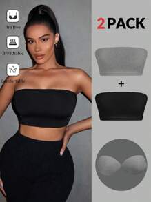 SHEIN SXY 2 paquetes de tops cortos casuales y versátiles para mujer con sostén incorporado y elásticos, de estilo sexy
