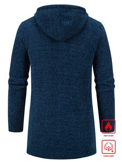 Manfinity Homme Men Drawstring Hooded Teddy Lined Cardigan, Fall/Winter