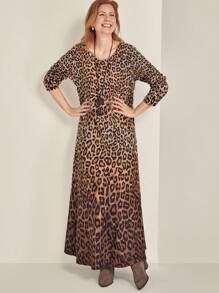 EMERY ROSE Long Sleeve Ombre Leopard Print Long Bodycon Dress For Women - Multicolor - View 7