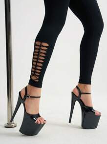 Menodora SHEIN Sport Women Black High Waist Hollow Minimalist Sport Leggings, For Pole Dance & Daily Fitness