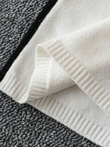 SHEIN Clasi Bộ đồ dệt kim tay dài và chân váy họa tiết hoa Colorblock cỡ lớn, thanh lịch, dành cho mùa đông - trắng - Xem 4