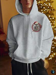 Manfinity Dauomo Herren Lässig Fleece Skull & Weihnachts Muster Kapuzen Langarm Sweatshirt