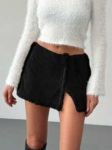 Aloruh Women Vintage Patchwork Furry Deer Skin Warm Sexy Mini Skirt For Autumn/Winter