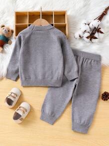 Set de 2 piezas Conjunto de invierno para bebé niño, suéter de punto de manga raglán y pantalón de punto, cálido y cómodo, casual y versátil