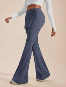 VARSITIE Moisture-Wicking Quick-Drying Skin-Friendly Women Flare Sports Pants - Dusty Blue - View 6