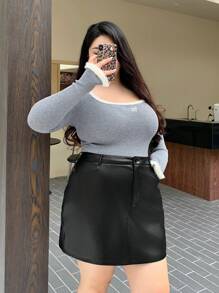 Dazy Plus Plus Size PU Bodycon Skirt, Versatile For All Seasons Fall Skirts