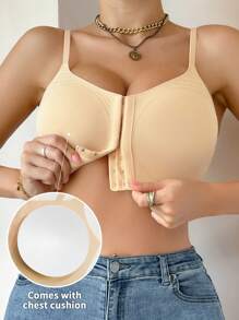 1 pieza Sujetador sin costuras con cierre delantero para mujer, ropa interior con soporte de copa blanda inalámbrica y push-up, se puede usar como prenda exterior