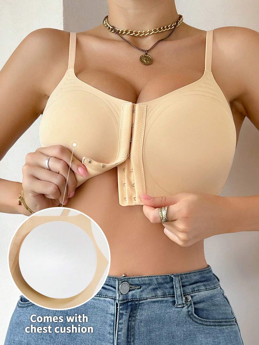 1 pieza Sujetador sin costuras con cierre delantero para mujer, ropa interior con soporte de copa blanda inalámbrica y push-up, se puede usar como prenda exterior
