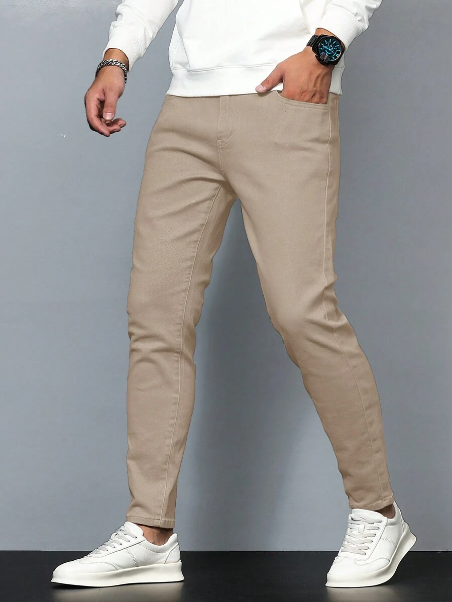 Manfinity Homme Men's Solid Color Jeans - Khaki - View 1