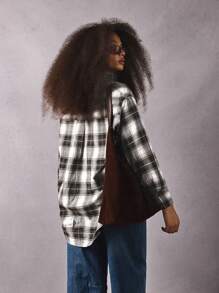 Athîral Áo cánh rộng rãi, tay dài, kẻ caro cho nữ mùa thu - Cà phê nâu - Xem 2