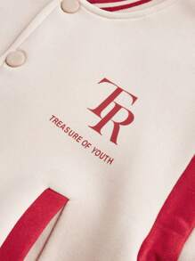 SHEIN Young Girl Baseball Collar Long Sleeve Colorblocked Graphic Cardigan, Casual & Comfortable Sporty Style Baseball/Football Jacket, Suitable For Autumn/Winter - Multicolor - View 3