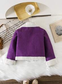 SHEIN 1 件年轻女孩休闲翻领鹅卵石拉链双口袋短夹克 - 紫色 - 查看 2