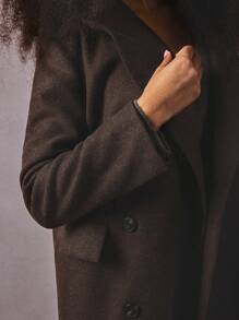 Athîral 女士前扣长袖简约长款针织开衫 - 巧克力棕 - 查看 5