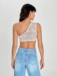 SHEIN EZwear Blusa de mujer de unicolor sin mangas con hombros de encaje y bajo asimétrico ajustada