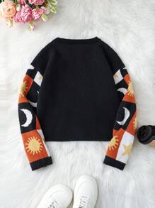 Teens Girls Crew Neck Long Sleeve Graphic Detail Casual Sweater