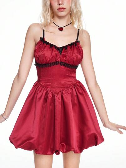Kawaii Christmas Vintage Victorian Style Spaghetti Strap Puff Dress For Women