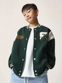 SUMWON Classic Basketball Varsity Jacket Champions League Athletic Division College Style Sports Team Bomber Letterman Outerwear Youth - Green - View 2