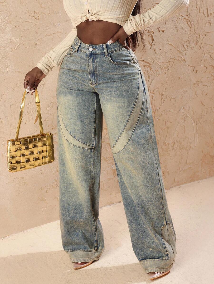 Slaydiva Jeans de denim casuales con bolsillo y botones delanteros para mujer, estilo minimalista - Azul - Ver 1