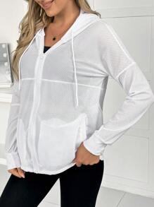 SHEIN Maternity Solid Color Front Zipper Long Sleeve Pocket Casual Hooded Sweatsuit - White - View 1
