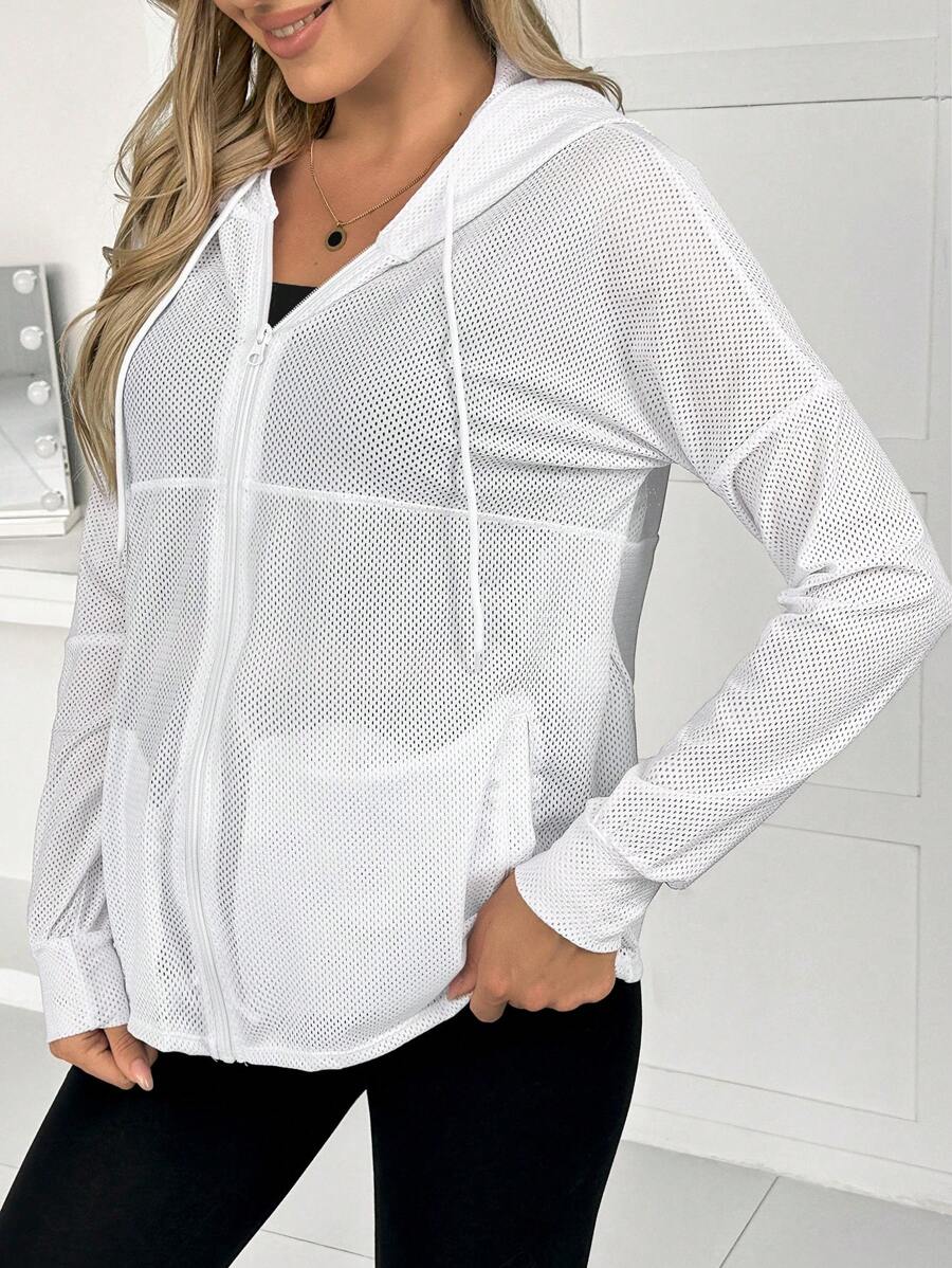 SHEIN Maternity Solid Color Front Zipper Long Sleeve Pocket Casual Hooded Sweatsuit - White - View 1