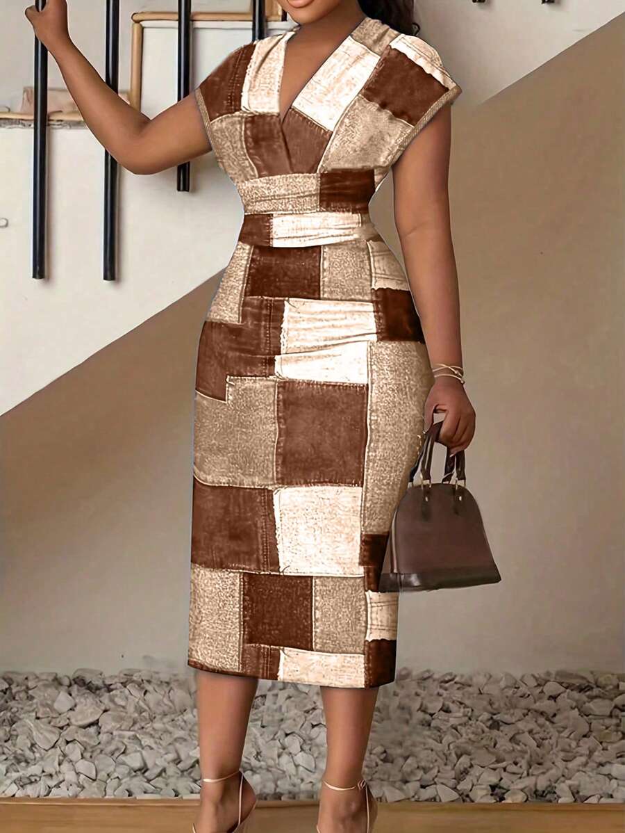 SHEIN Clasi Figurbetontes Kleid in Colourblock-Optik für große Größen, für den Sommer