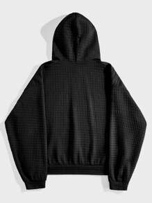 Forever 21 Áo nỉ trùm đầu rộng rãi, vải kết cấu dành cho nam có chữ nổi 3D trên mũ trùm đầu - màu đen - Xem 4