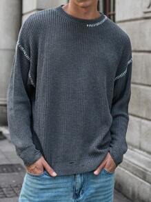 Manfinity VCAY Casual Loose Knit Long Sleeve Sweater For Young Men, Suitable For Autumn/Winter - Dark Grey - View 1