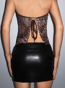 EgrlEra Women Y2K Baddie Style Leopard Print Mesh See-Through Backless Bandage Crop Top Y2K Outfit 