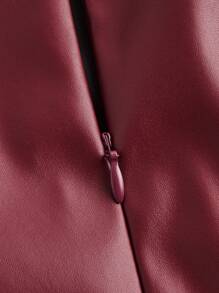 SHEIN MOD 1 件女式纯色 PU 面料修身喇叭长袖休闲衬衫