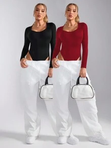 Velisys Velisys Simple Solid Color Round Neck Long Sleeve Jumpsuit For Fitness - Multicolor - View 2