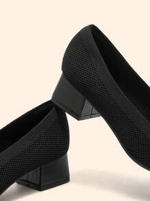 CUCCOO BASICS Squared Toe High Heel Butterfly Decor Casual Loafers For Women Valentines - Black - View 8