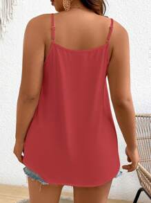 SHEIN Frenchy 大码度假休闲纯色蕾丝边 V 领吊带背心上衣 - 酒紅色 - 查看 2